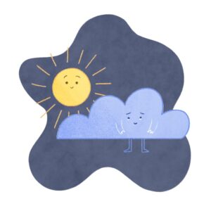 Cute illustration of a cloud and sun with faces - characters that symbolises the topic Mental Health