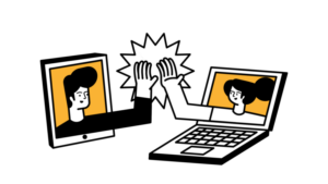 Illustration of two people high-fiving virtually.