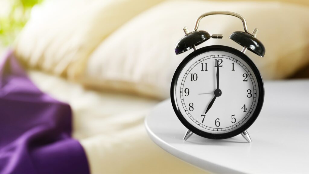 Alarm clack on a bedside table
