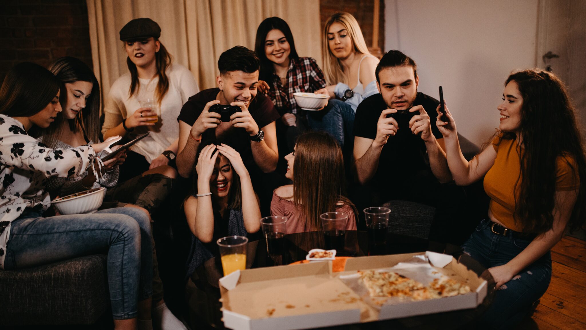 A large group of friends socializing