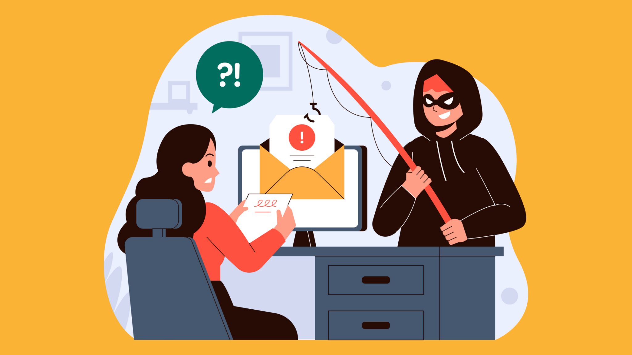 A illustration of someone phishing for information online