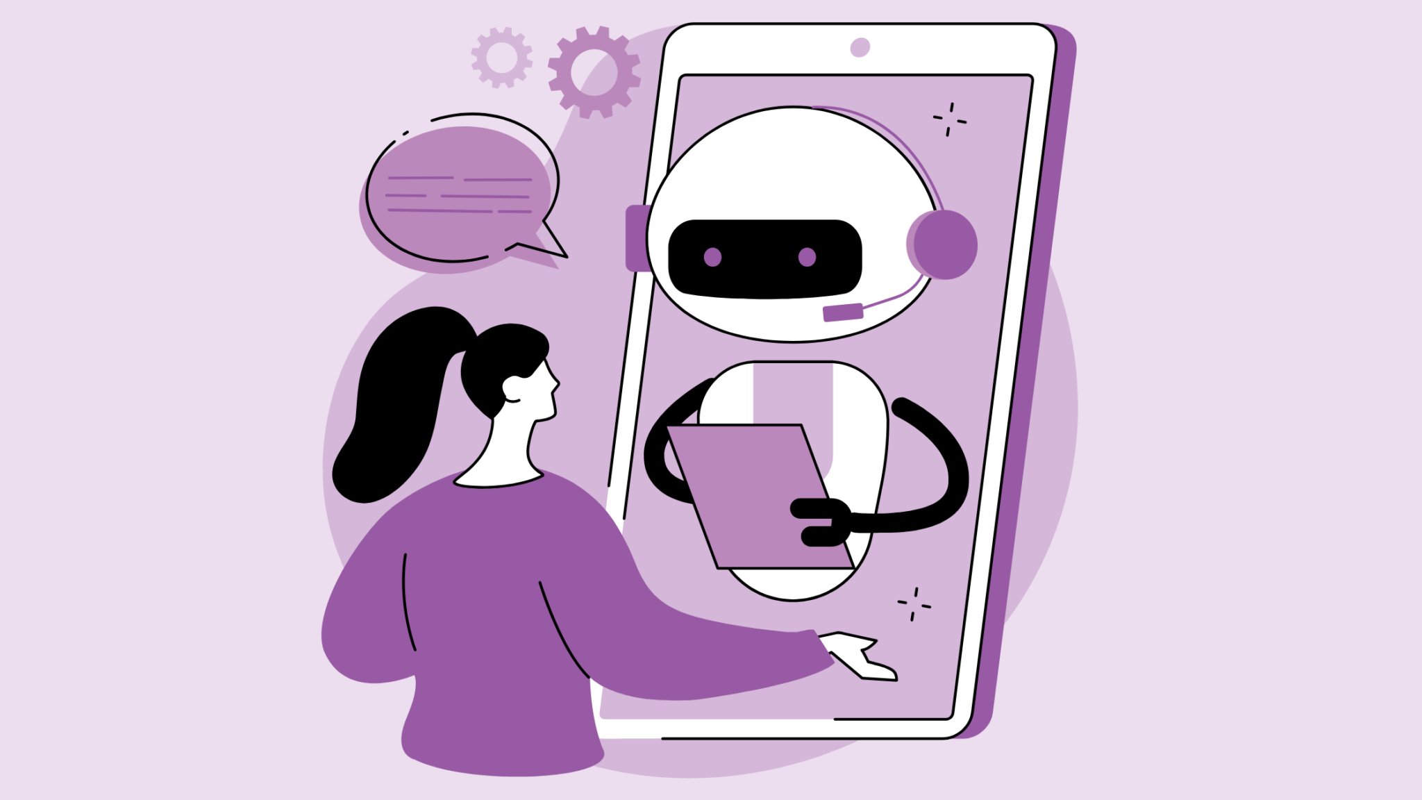 Woman holding a smartphone with a picture of a robot on the screen