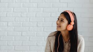 Young woman wearing headphones