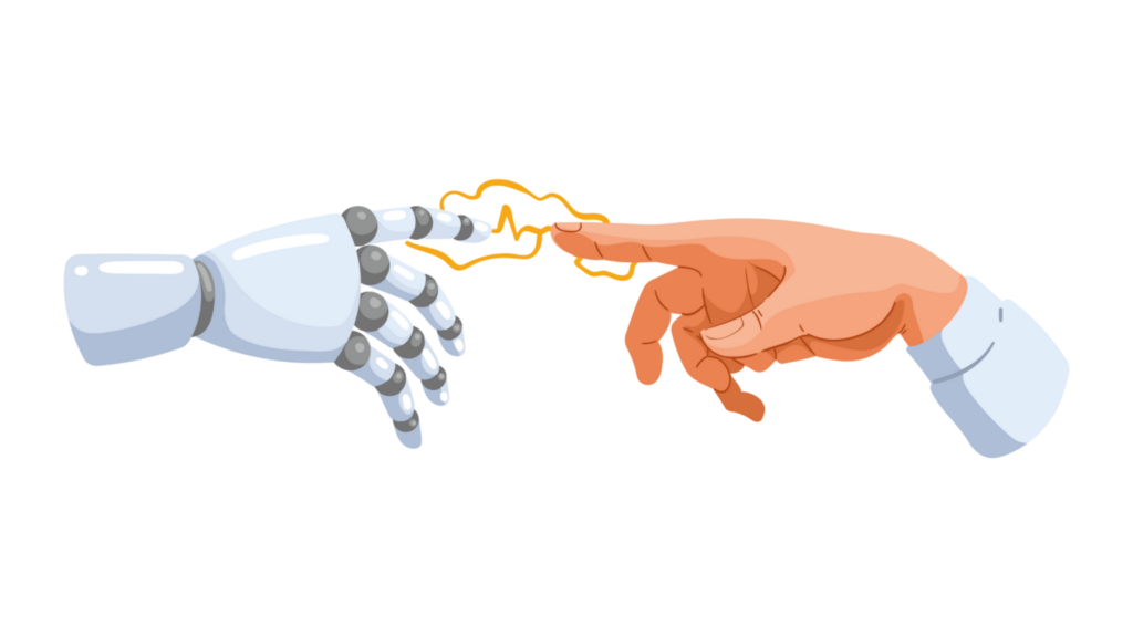 Robotic finger touching a human finger