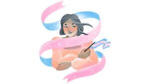 Young person with the transgender banner