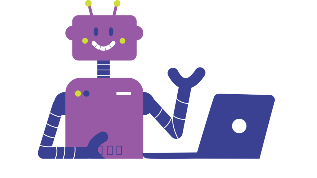 AI robot using a laptop