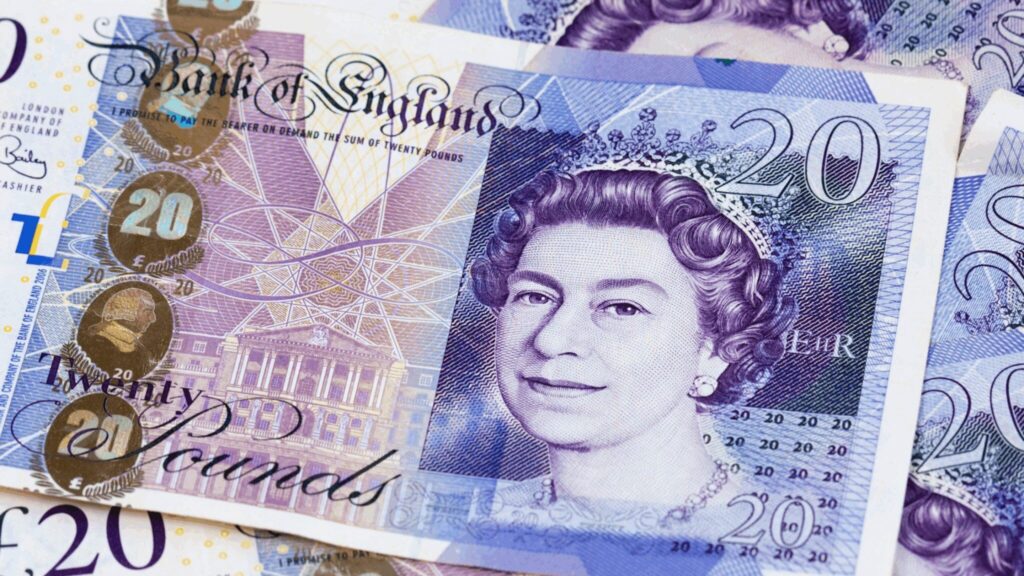 Close up of a £20 note