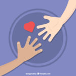 Vector image for grief. Outstretched hands reaching out for each other as a symbol of support. A heart above the hands.