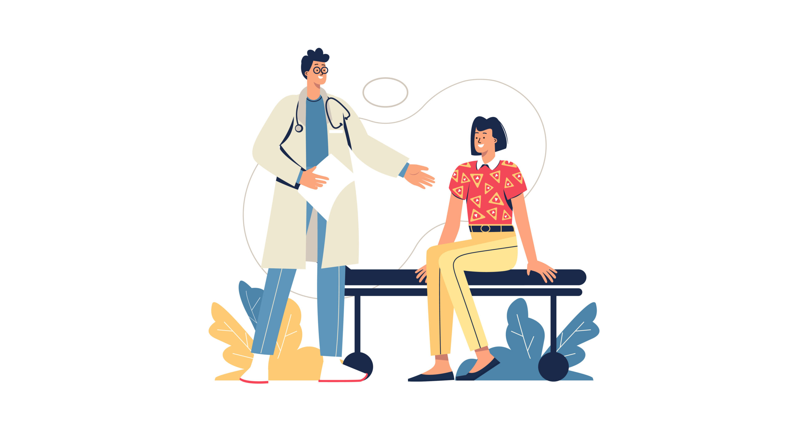 Cartoon of a girl talking to a doctor