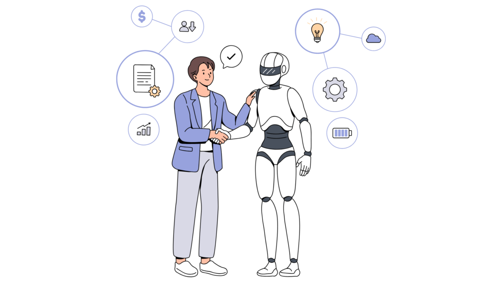 AI robot helping a boy think of ideas