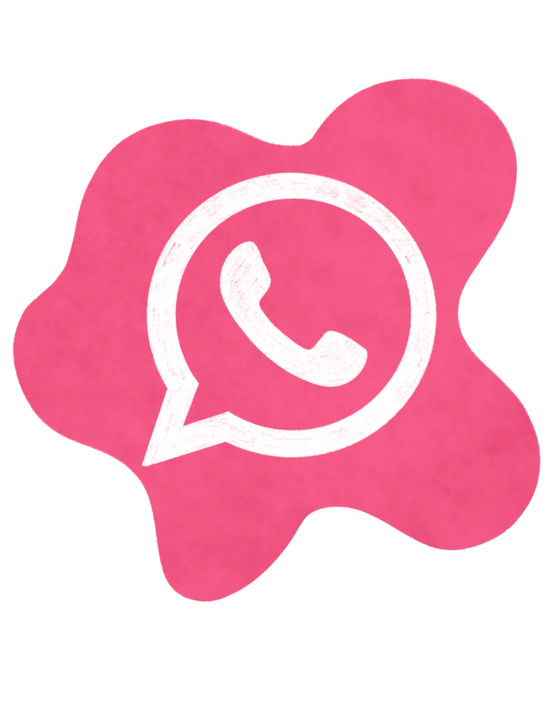 Pink cartoon paint splat with withe WhatsApp logo in the middle