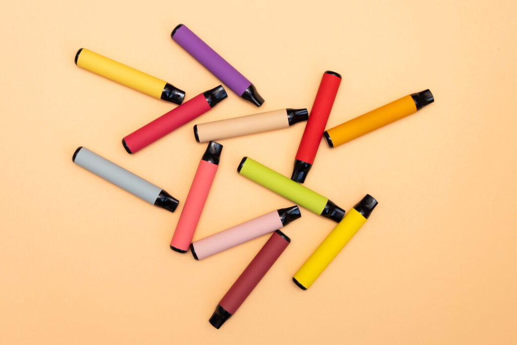 A picture of colourful disposable vapes