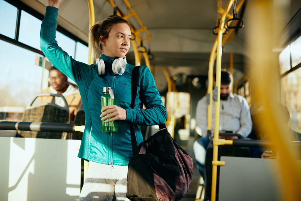 Young woman travelling on a bus