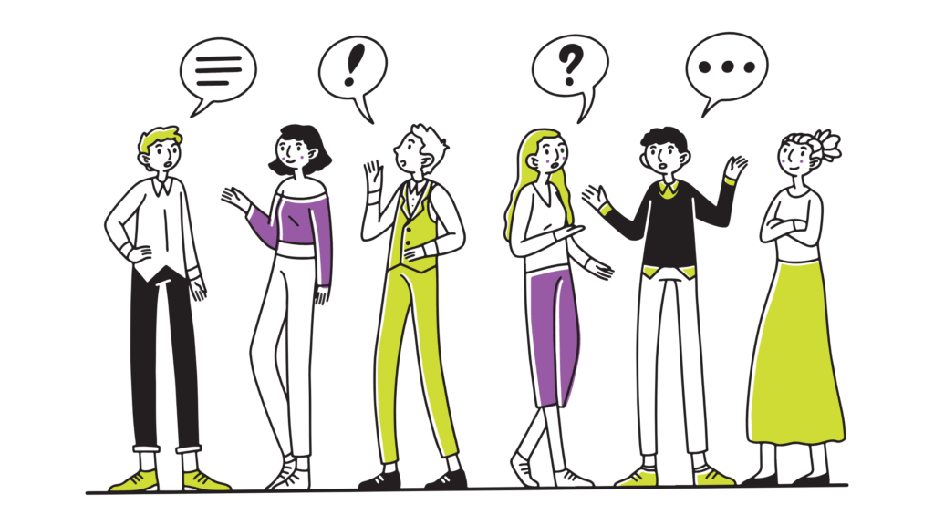 Group of people chatting in a circle