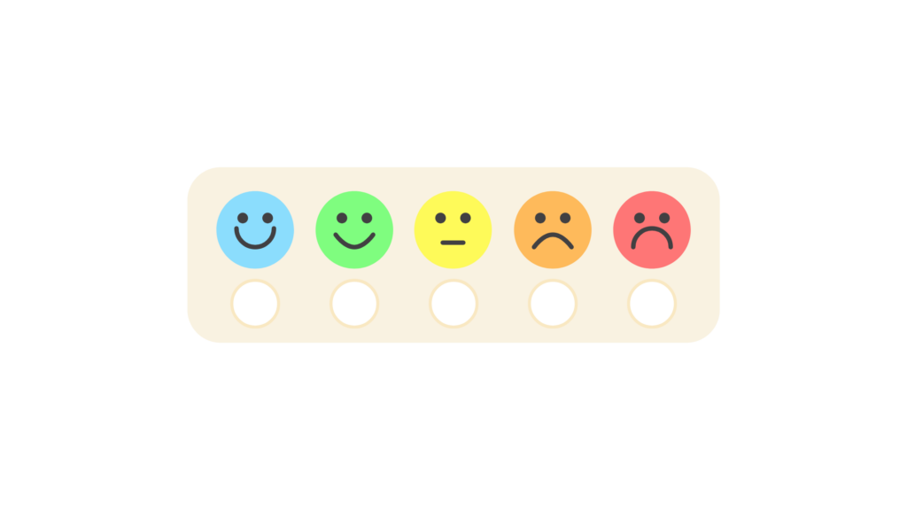Pain rating scale with emoji happy and sad faces