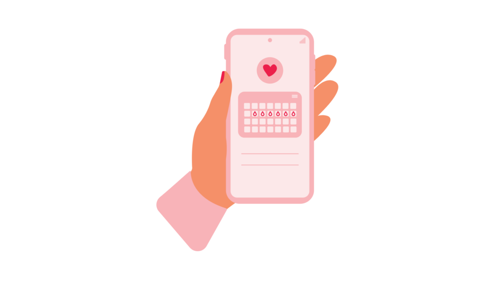 Period tracking calendar on a mobile phone app