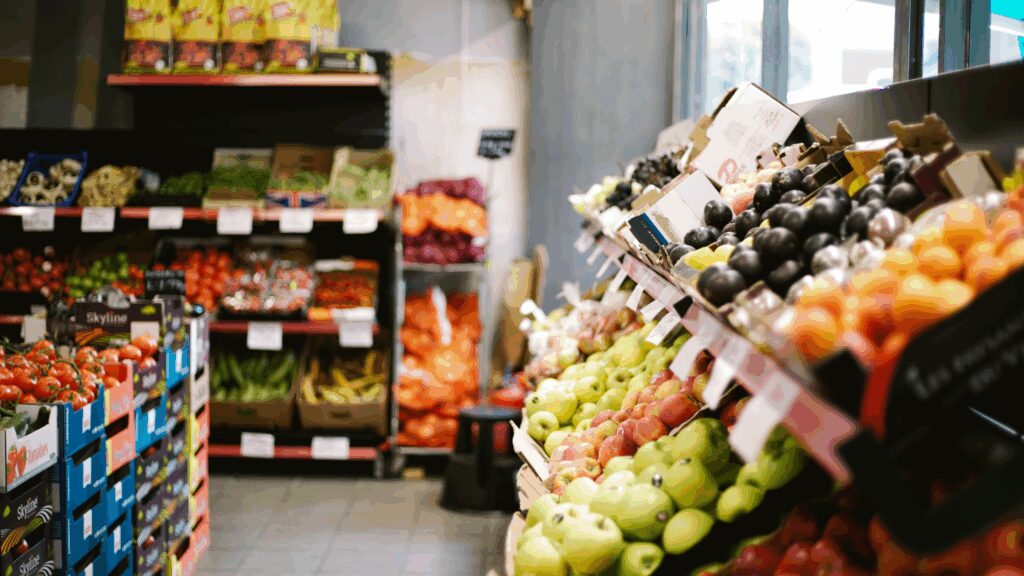 Fruit and vegetable aisle in supermarket